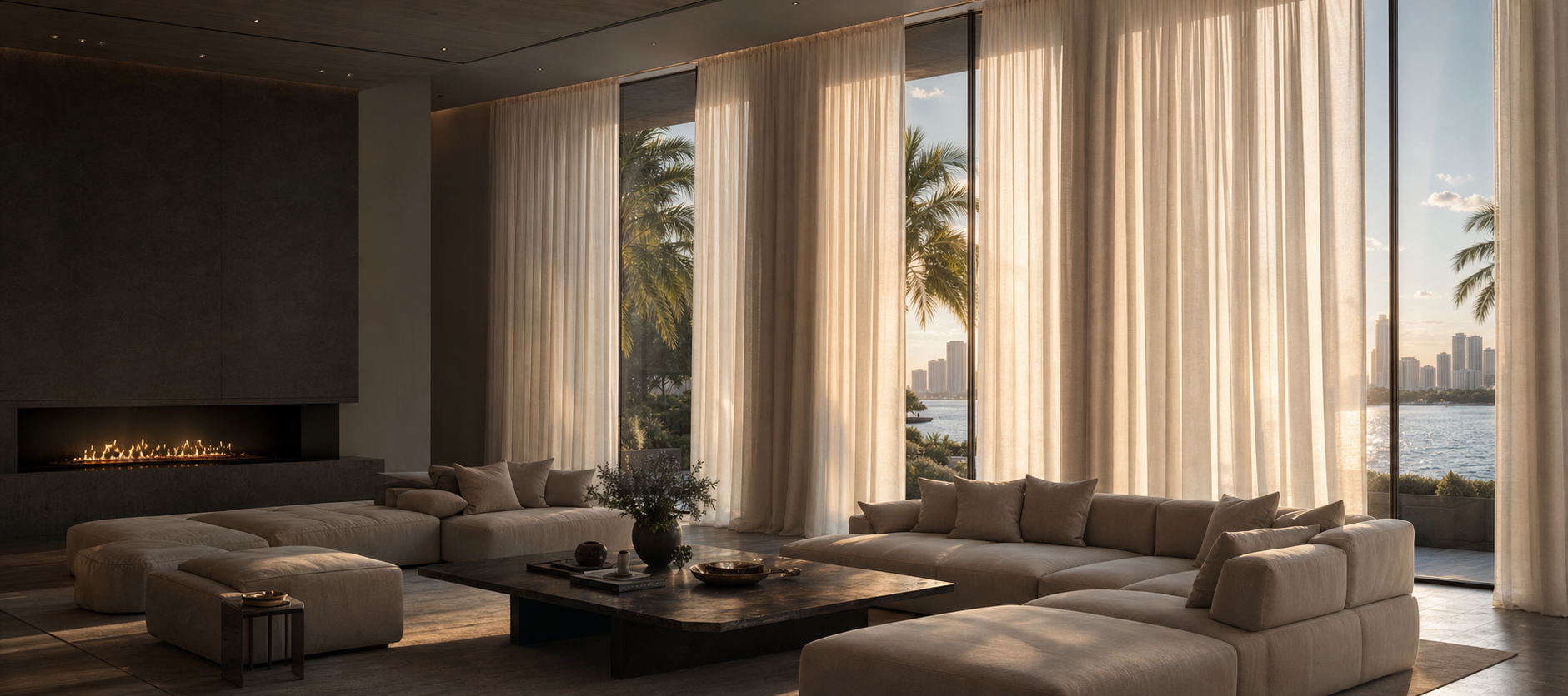 Sheer drapery design direction in an architectural interior