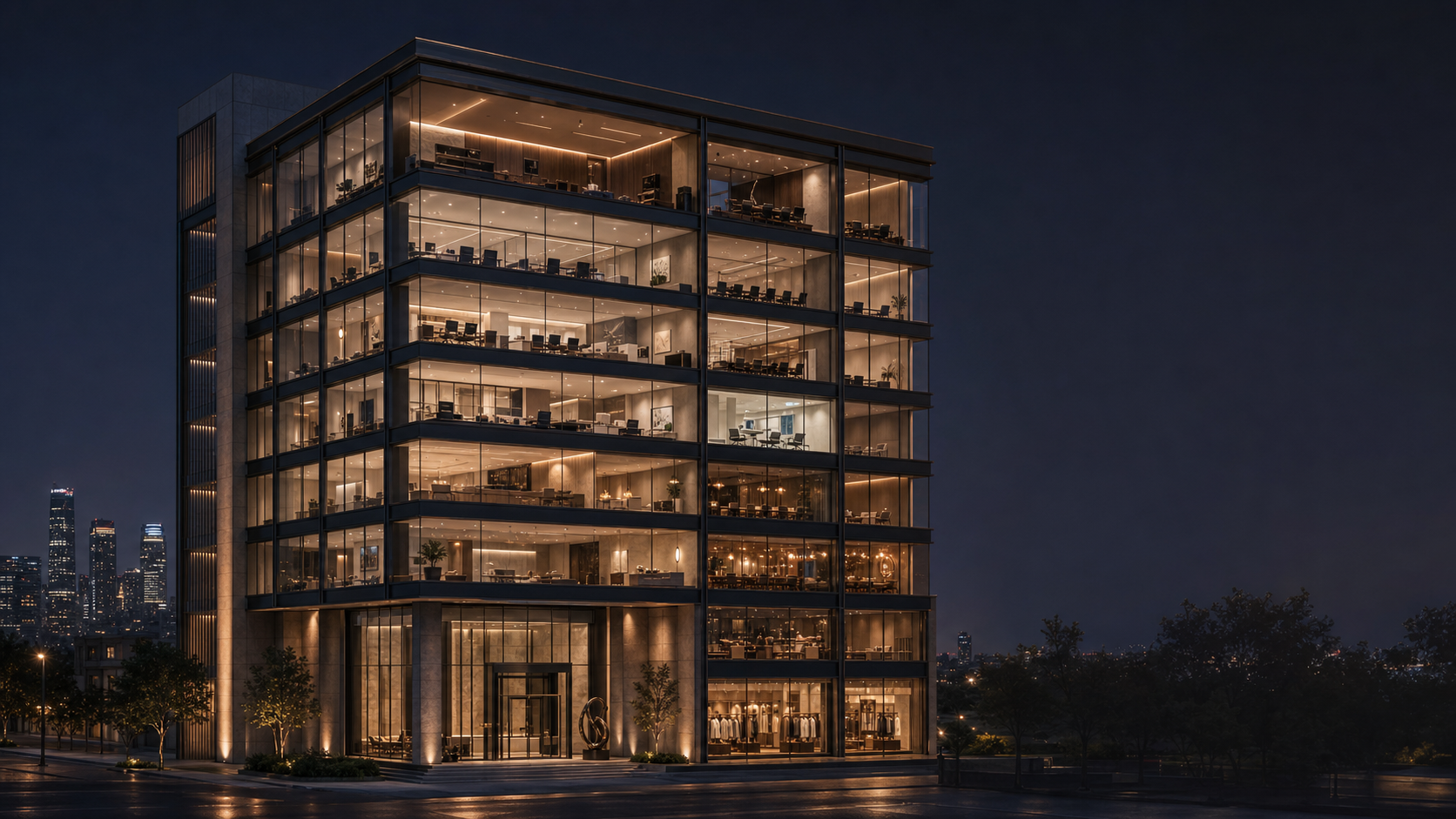 Multi-level commercial building with distinct business environments