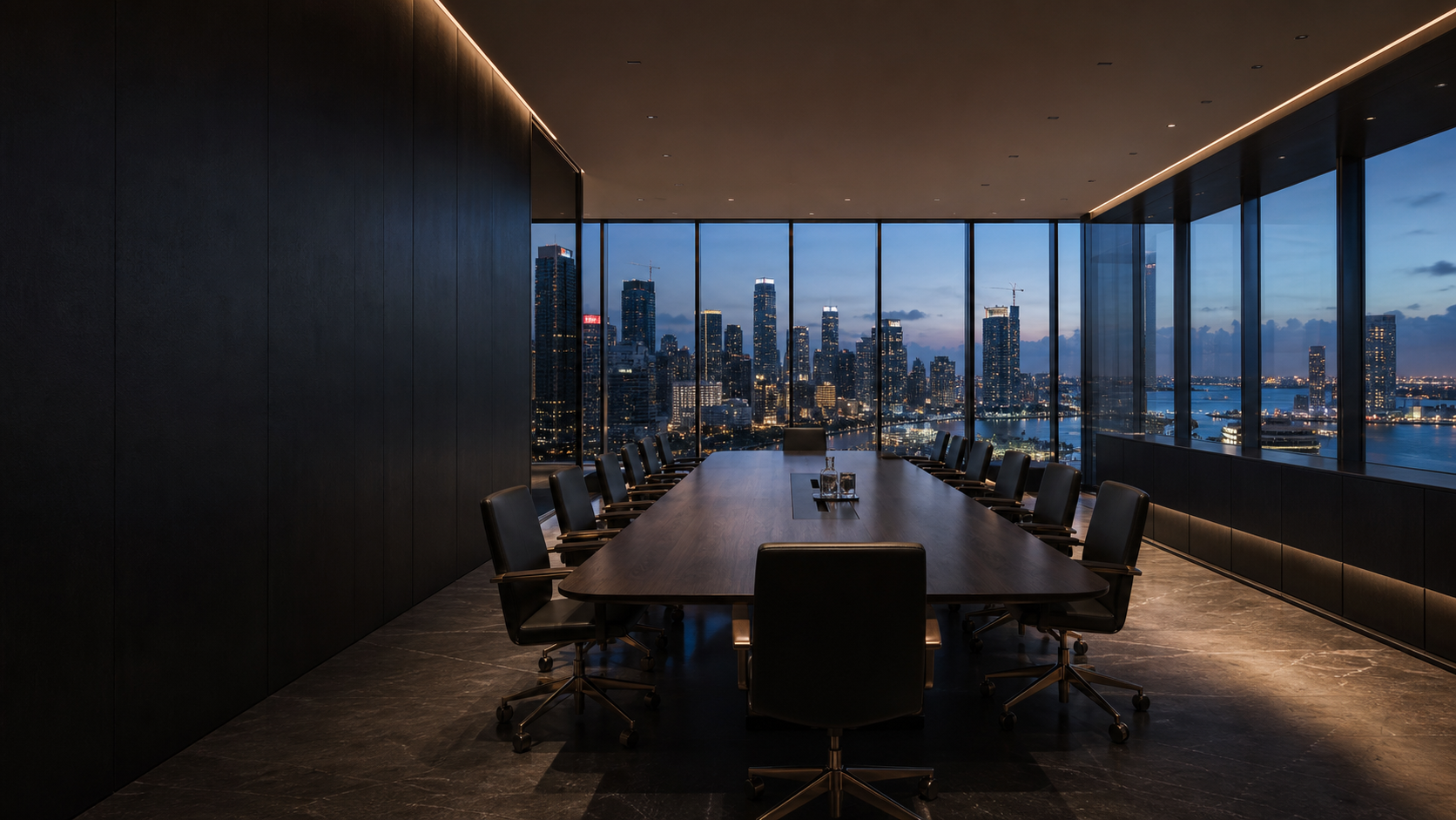 Executive boardroom overlooking the Miami skyline